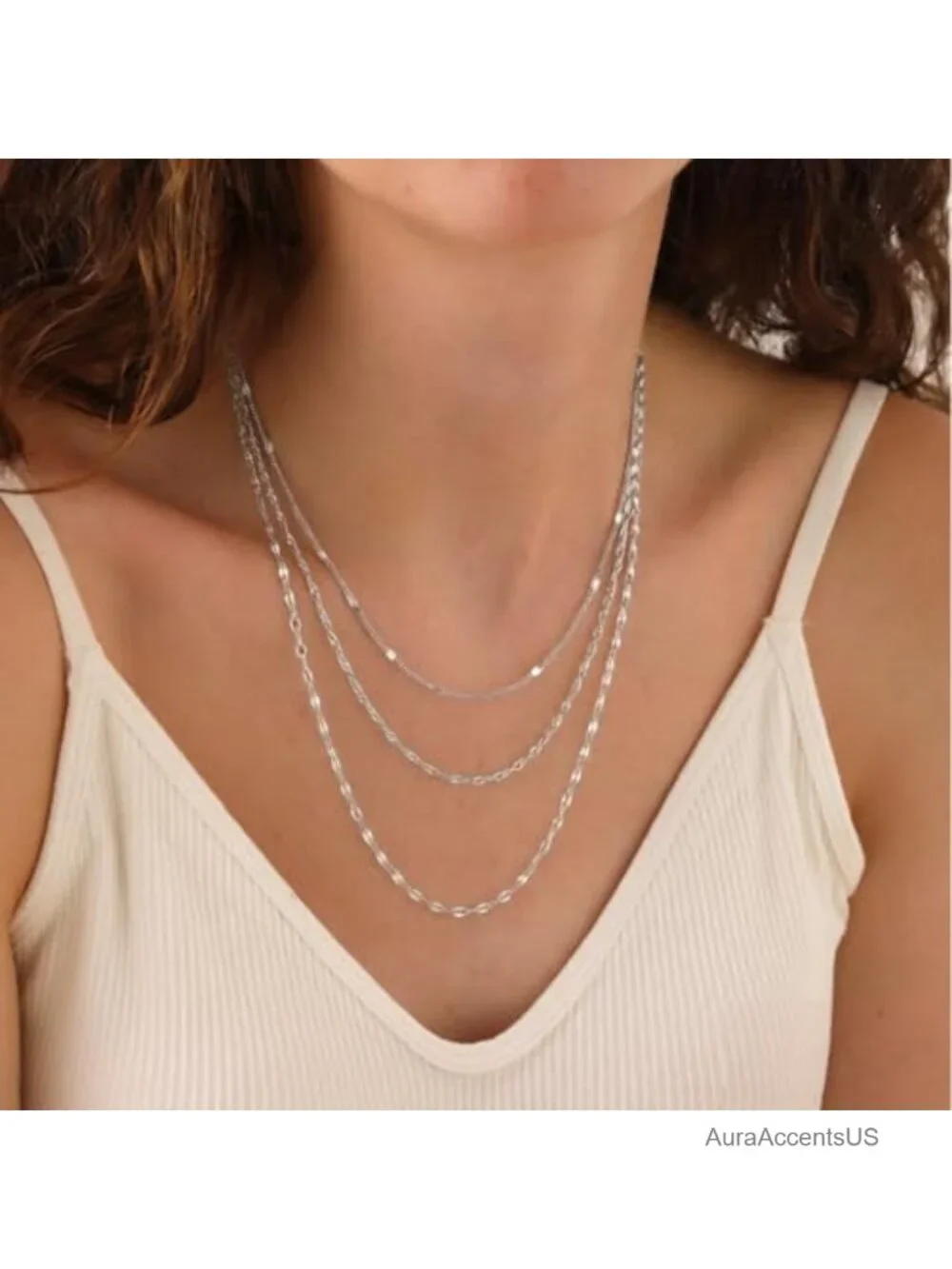 3-Layer Titanium Steel Layered Necklace Set for Women 14K Gold Plated